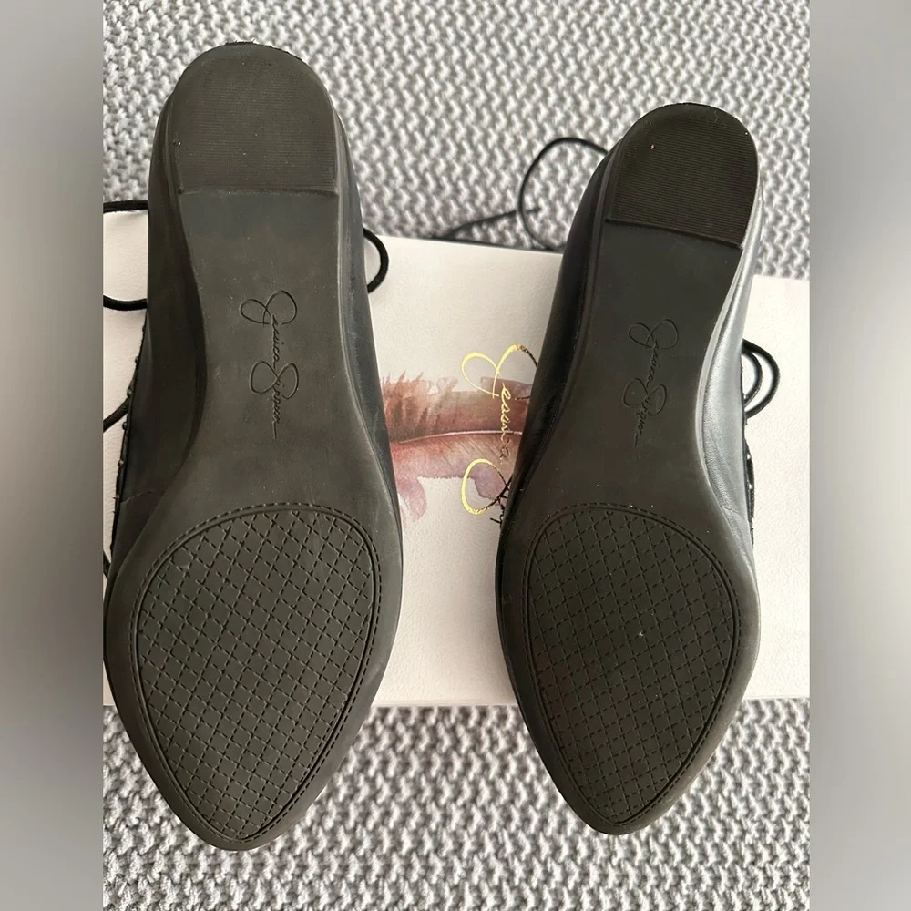 Jessica Simpson Black Pointed-Toe Lace-Up Stud Flats - Picture 8 of 11
